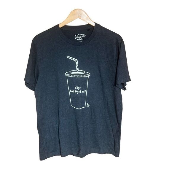 Original Penguin Size Large (L) Sip Happens Dark Heather Grey T-Shirt - Picture 1 of 4